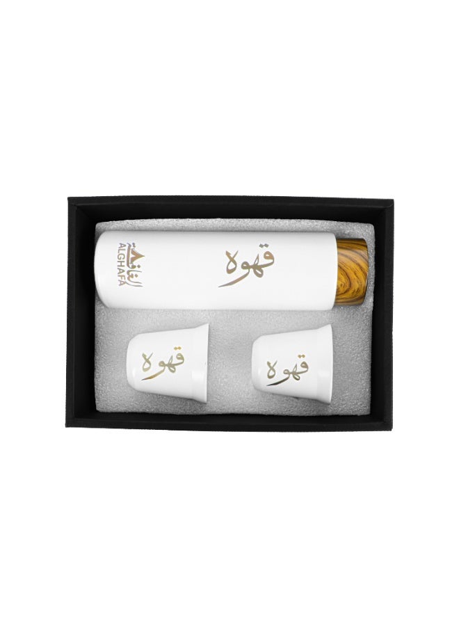 ALGHAFA Coffee Bottle with 2 Cups Set 500ml , White color, lock the temperature of the beverage for a long time. Stainless Steel - Image 4